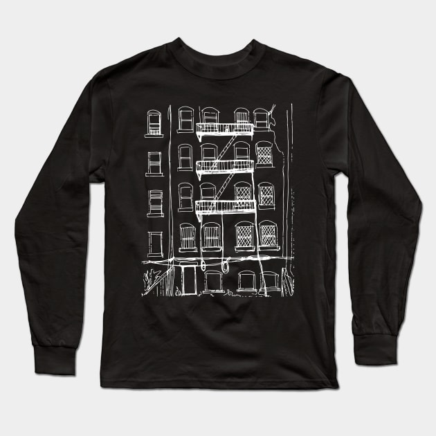 Brooklyn Alley (white ink) Long Sleeve T-Shirt by BigBridgeStudios